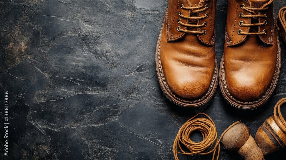 Footwear and Tools Laid on Textured Work Surface in a Creative Workspace