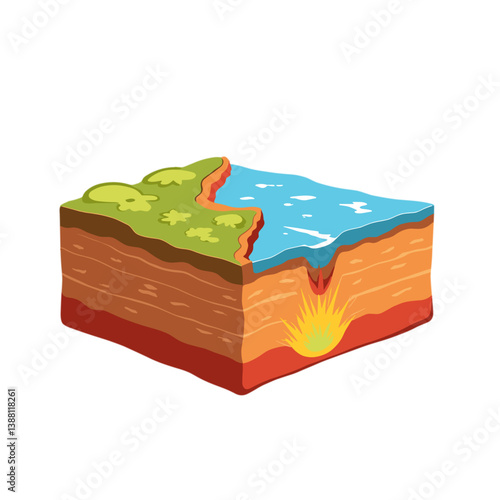 Cross-sectional view of Earth showing layers and magma  
