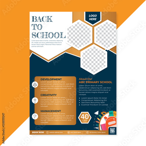 Flyer brochure cover template for Kids back to school education admission  layout, poster book cover, leaflet, template design