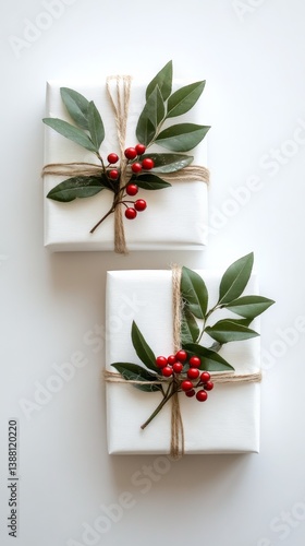 Thoughtfully Wrapped Holiday Gifts Adorned With Natural Elements for a Festive Celebration