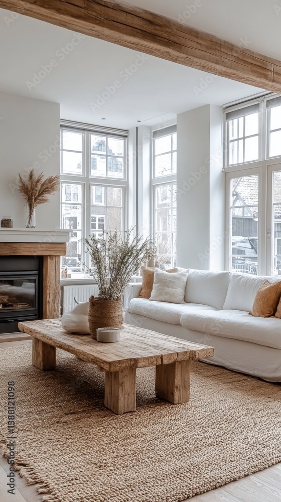 Cozy Living Room With Natural Light and Rustic Decor in a Contemporary Home Setting