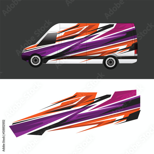 decal livery design for wrapping the body of a cargo van delivery car with a sharp line style