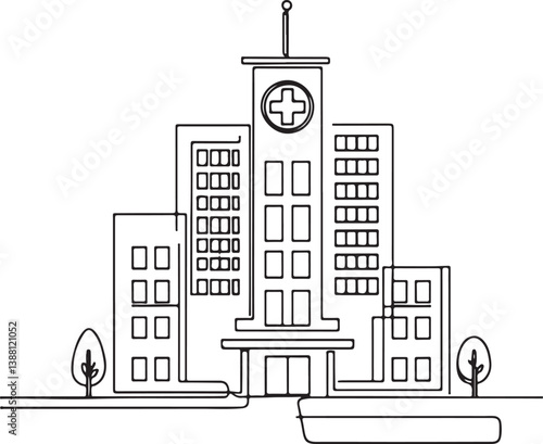 Hospital Building Construction Sketch - Vector Art Illustration
