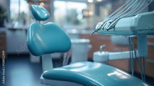 Obraz na płótnie Modern Dental Chair in a Well-Lit Clinic During a Routine Checkup Appointment w salonie
