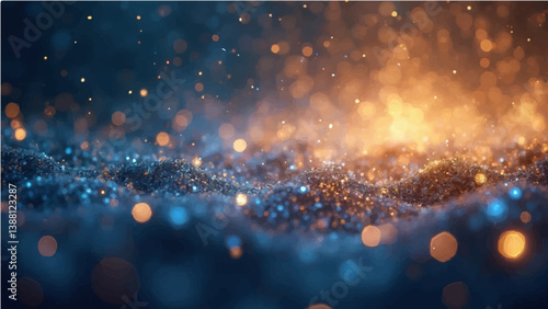 A vector illustration depicting a bokeh effect with a color gradient. The top portion of the image features warm, golden-orange bokeh lights against a darker background, transitioning to cooler, blue 