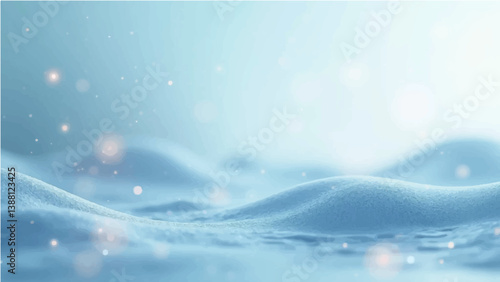 blue background Smooth, light blue flowing waves or curves on a soft gradient background. Add small bright light particles or bokeh effects scattered throughout the image. Use a light beige and white 