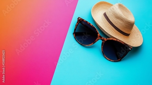 Stylish Summer Accessories on a Vibrant Backdrop in Bright Colors