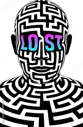 Lost Soul vector design – Detailed Vector Portrait Representing Identity Crisis, Psychological Struggle, and the Complexity of Modern Human Emotions