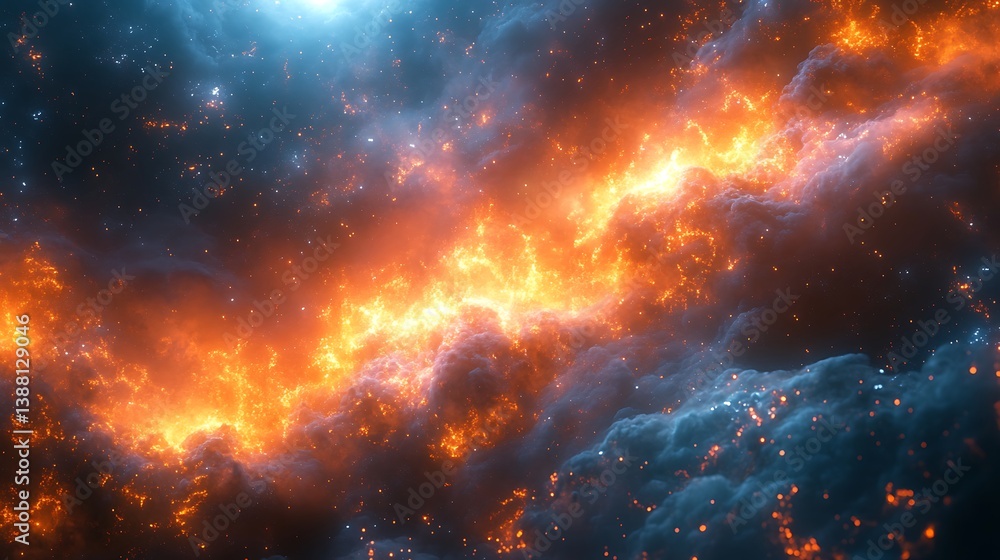 Naklejka premium Spectacular space scenery with burning clouds high resolution picture