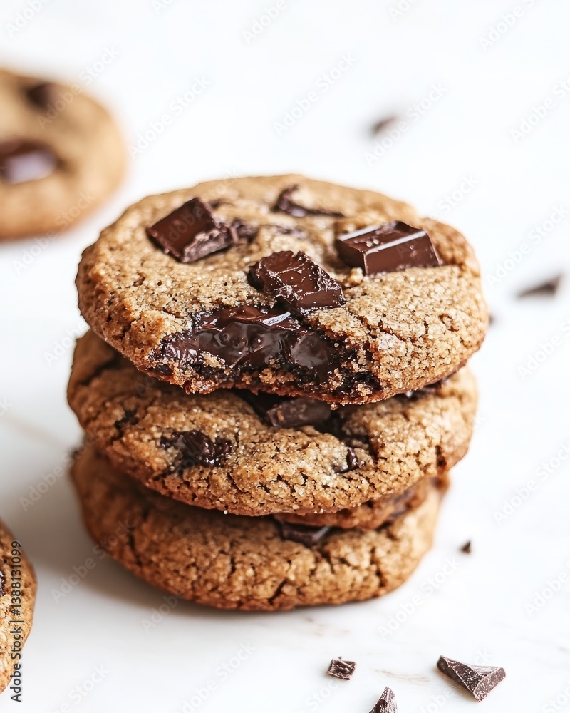Soft Baked Chocolate Chunk Cookies on White Background Soft Baked Chocolate Chunk Cookies on White Background
