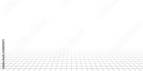 Perspective wireframe grid, square grid line landscape texture, blank grid sheet for technology, drawing and architecture draft, square graph pattern