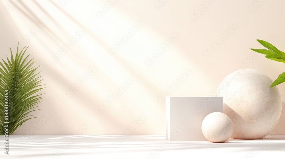 Fototapeta premium Minimalist product display, soft light, natural elements