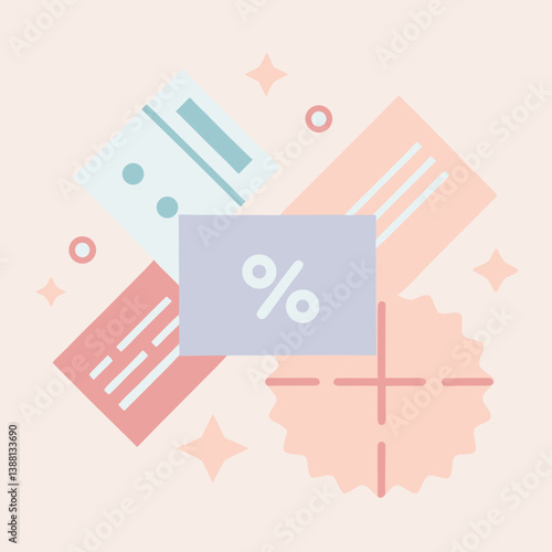 Shopping bags and crumpled paper arranged on a soft pink background, creating a vibrant and playful visual composition.