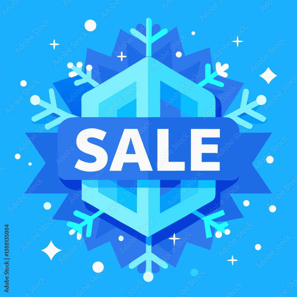 Snowflake sale banner featuring a blue background, promoting winter discounts and seasonal offers. Snowflake sale banner featuring a blue background, promoting winter discounts and seasonal offers.