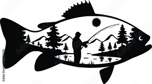 Fisherman catching fish SVG