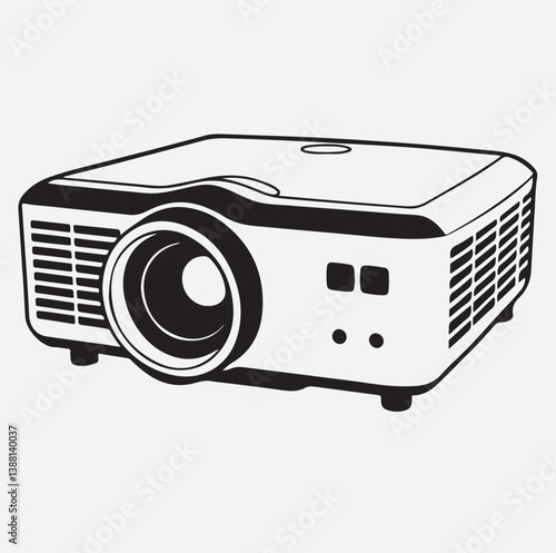 projector silhouette vector art illustration, projector isolated on white background