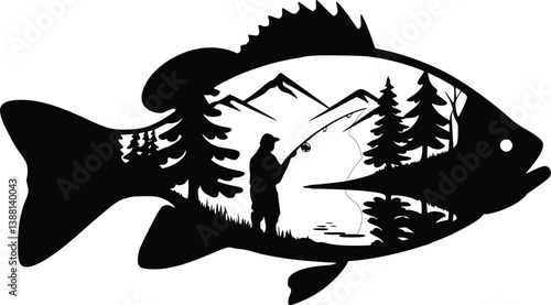 Fisherman catching fish SVG