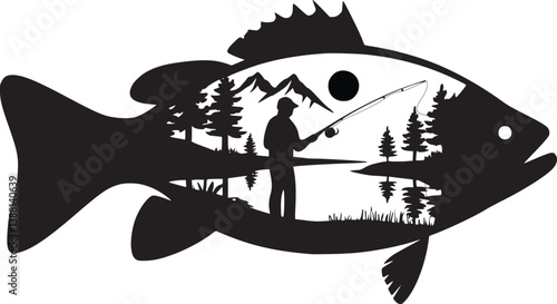 Fisherman catching fish SVG
