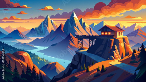 Schafberg mountain summit view at sunset, Austria