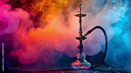 hookah in multi-colored smoke. selective focus