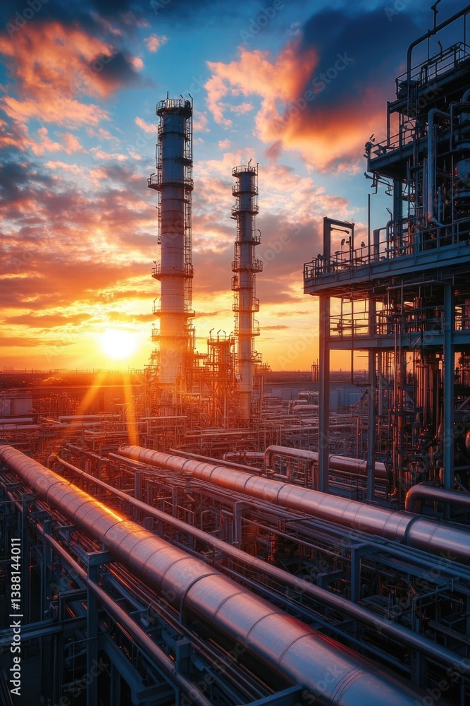 Fototapeta premium Oil Refinery at Sunset
