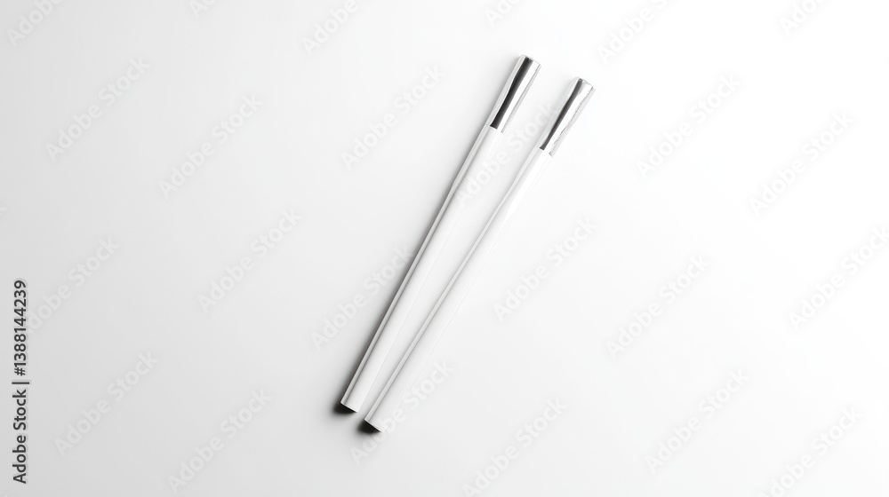 Two sleek, silver metal rods lie on a plain white background. They are positioned diagonally, one slightly shorter than the other. The image is simple, clean, and minimalist, with high contrast and s Two sleek, silver metal rods lie on a plain white background. They are positioned diagonally, one slightly shorter than the other. The image is simple, clean, and minimalist, with high contrast and s