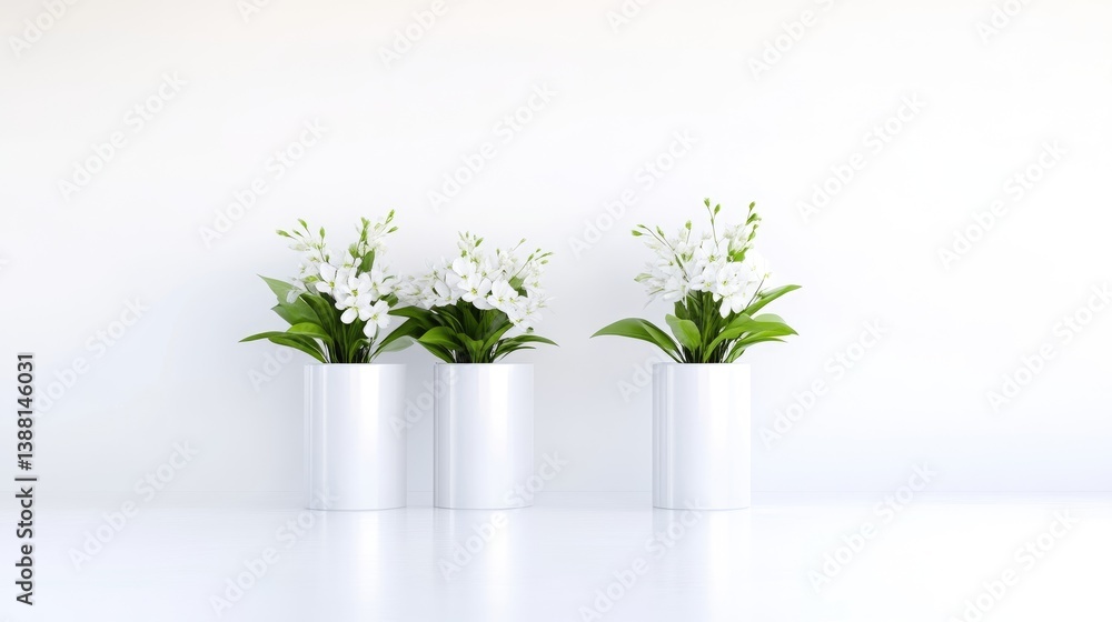 White Flowers in Pots Minimalist Style High-resolution Lighting Horizontal Arrangement Simple Design Peaceful Display White Background Serene Mood Ideal for Home Decor White Flowers in Pots Minimalist Style High-resolution Lighting Horizontal Arrangement Simple Design Peaceful Display White Background Serene Mood Ideal for Home Decor