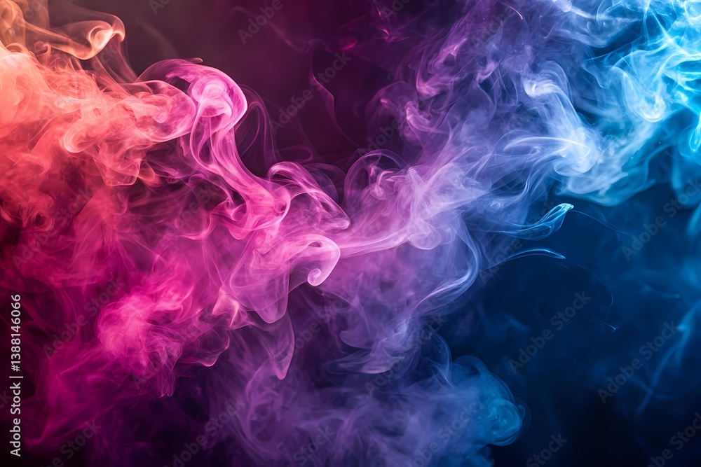 Obraz premium Abstract Colorful Smoke Swirls and Eddies in Pink Purple and Blue Hues on Black Background