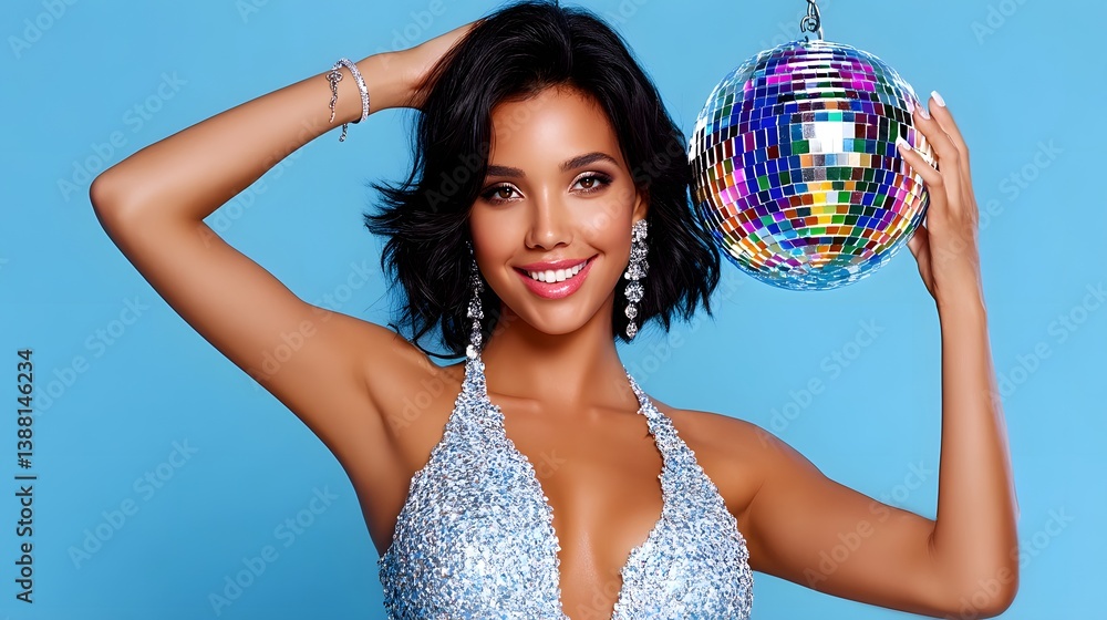 Fototapeta premium Glamorous Woman Holding Shimmering Disco Ball