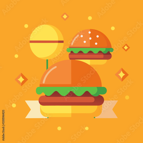 Burger icon featuring two hamburgers on a blue background.
