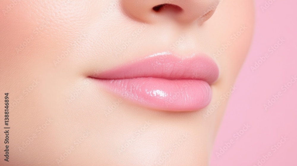 Obraz premium Close-up of soft, natural-looking lips. A woman's face features smooth, healthy-looking lips