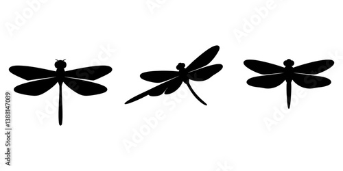 dragonfly silhouette. beautiful insect sign and symbol, Flat black color insect silhouette vector set and illustration design on a white background, Dragonfly animal silhouette. Vector image.