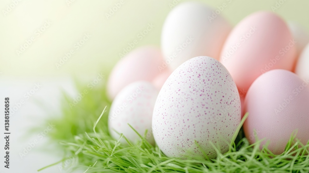 Pastel Easter Eggs in Nest Soft Focus High Resolution Close-up View Speckled Texture Spring Celebration Green Grass Background Delicate Spring Hues Ideal for Easter Greetings Pastel Easter Eggs in Nest Soft Focus High Resolution Close-up View Speckled Texture Spring Celebration Green Grass Background Delicate Spring Hues Ideal for Easter Greetings