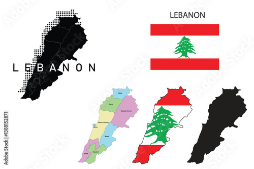  Lebanon flag and map illustration vector.