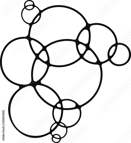 Detailed design of multiple soap bubbles fused together in a complex arrangement.