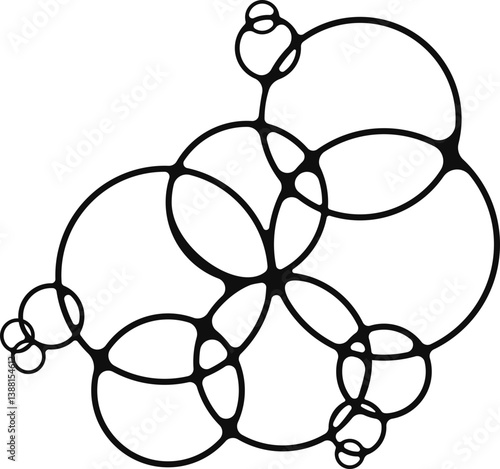 Set of various soap bubbles arranged in a complex, abstract group formation.