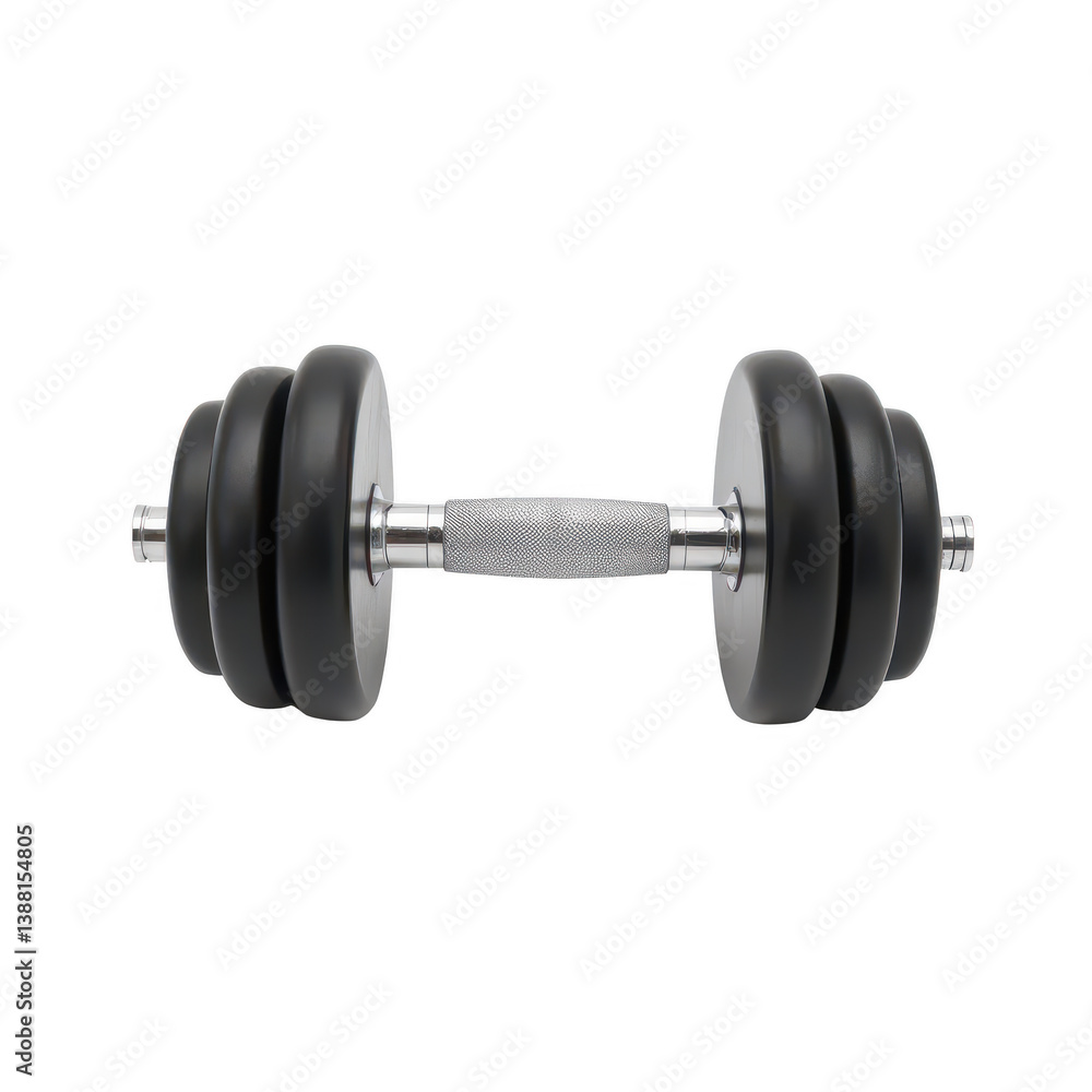 Black Dumbbell with Chrome Handle Isolated on Black Background Black Dumbbell with Chrome Handle Isolated on Black Background