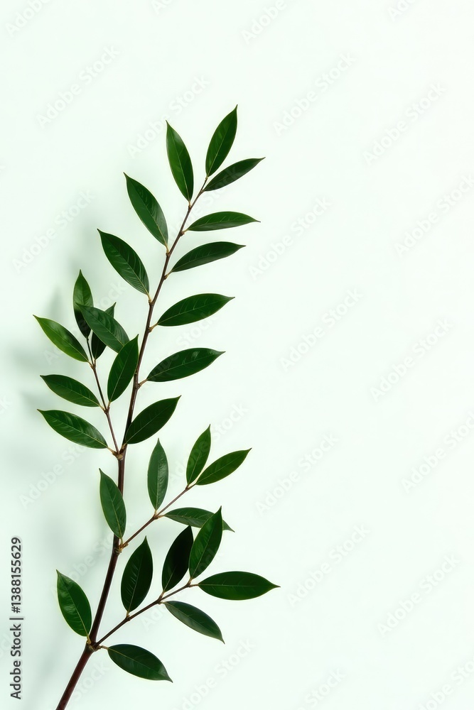 Dark green branches isolated on white background, organic, minimalist, foliage Dark green branches isolated on white background, organic, minimalist, foliage