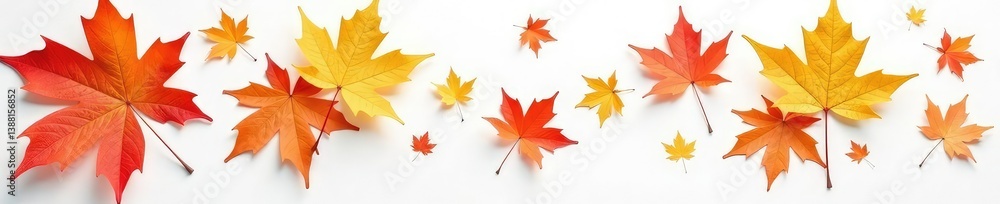 Delicate maple leaves scattered on white surface, maple, details Delicate maple leaves scattered on white surface, maple, details