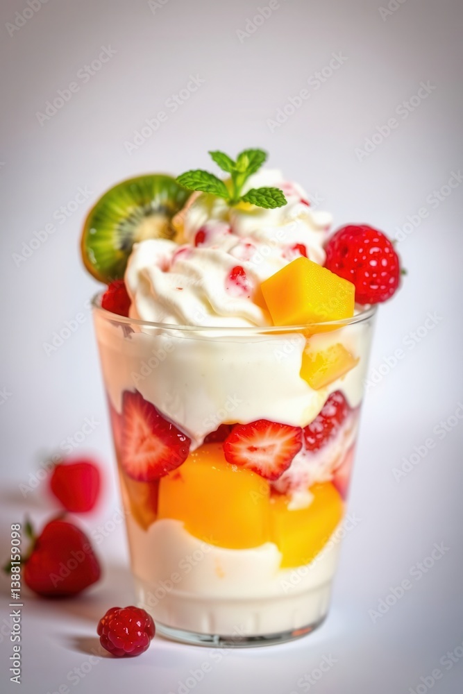 Delightful Fruit Parfait: Layers of fresh fruit, creamy yogurt, and whipped topping. A delicious treat! Delightful Fruit Parfait: Layers of fresh fruit, creamy yogurt, and whipped topping. A delicious treat!
