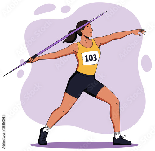 Female javelin thrower. Minimalist flat design vector