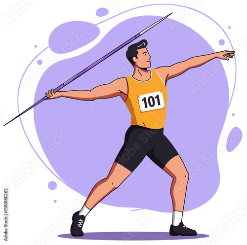 Male javelin thrower. Minimalist flat design vector