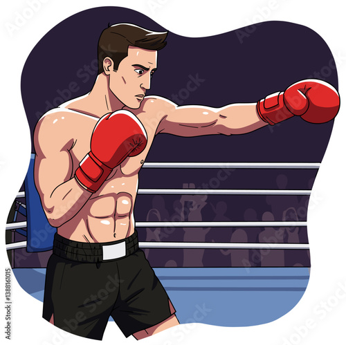 Professional boxer in the ring. Colorful illustration vector