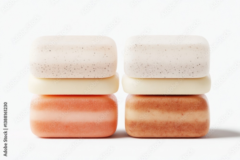 Two stacks of rectangular soaps in pastel colors Two stacks of rectangular soaps in pastel colors