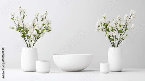 Wallpaper Mural Minimalist white decor with flowers Torontodigital.ca