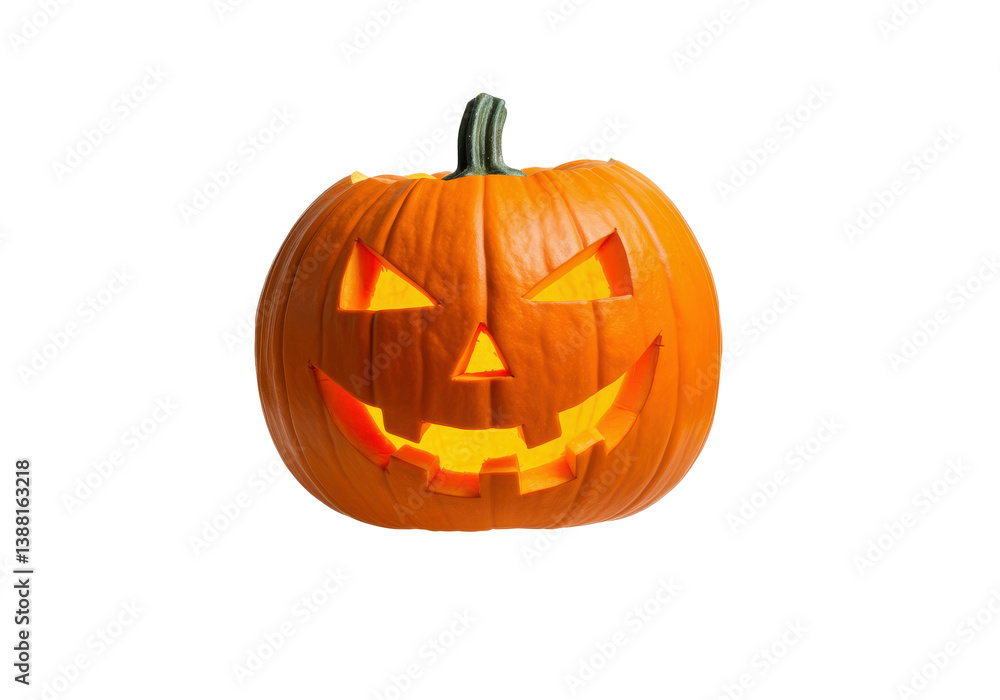 floating Halloween pumpkin with a carved face, perfectly horizontal, on a solid white background floating Halloween pumpkin with a carved face, perfectly horizontal, on a solid white background