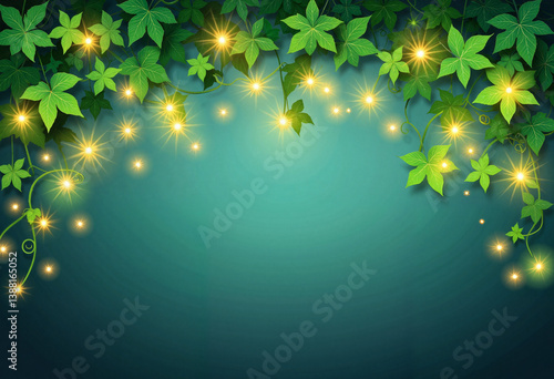 Enchanted ivy vines glowing softly in whimsical garden, magical atmosphere
