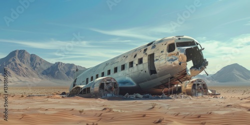 Plane crash, debris on the ground, Generative AI.