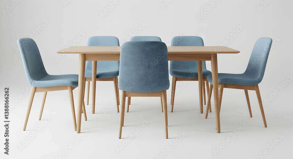Scandinavian Dining Set Featuring Upholstered Chairs and Wooden Table Scandinavian Dining Set Featuring Upholstered Chairs and Wooden Table