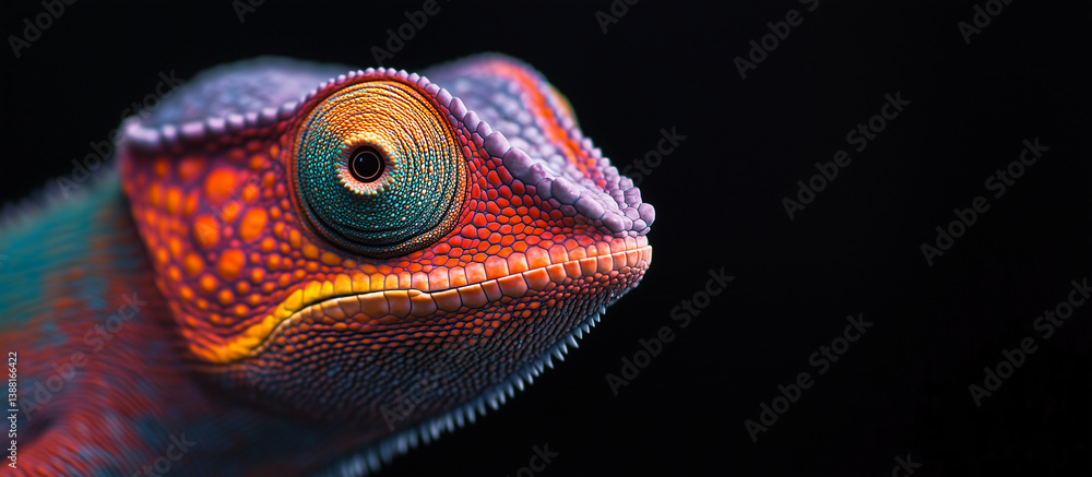 Fototapeta premium Chameleon: a close-up photograph that highlights the intricate patterns and colors of this fascinating reptile, capturing the unique beauty of nature.